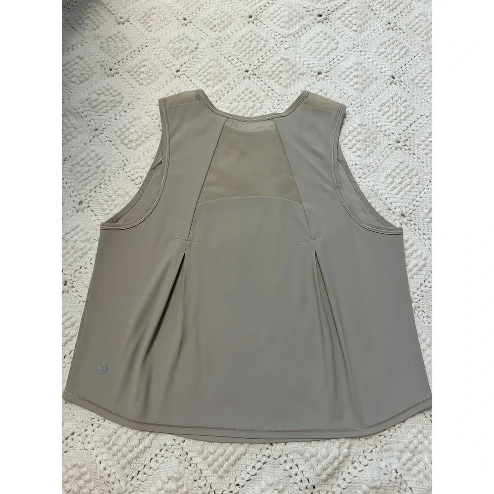 Lululemon Essential Tank Top Taupe Mesh Back Pleated Athletic Sleeveless Shirt